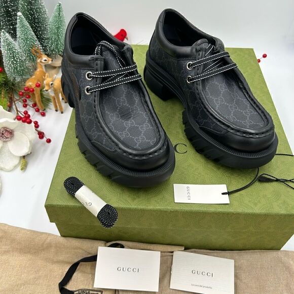 SOLD!!!!   Gucci, GG, lug, sole lace up shoes, size 7 made in Italy - Picture 2 of 11